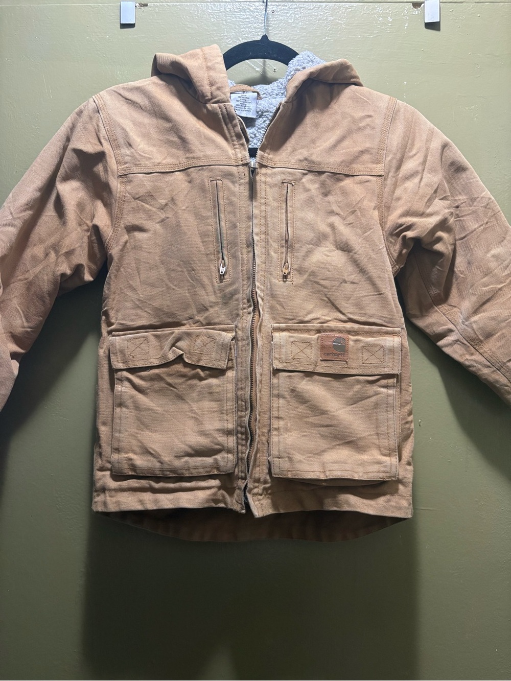 Carhartt Kids Brown Hooded Sherpa-Lined Work Jacket